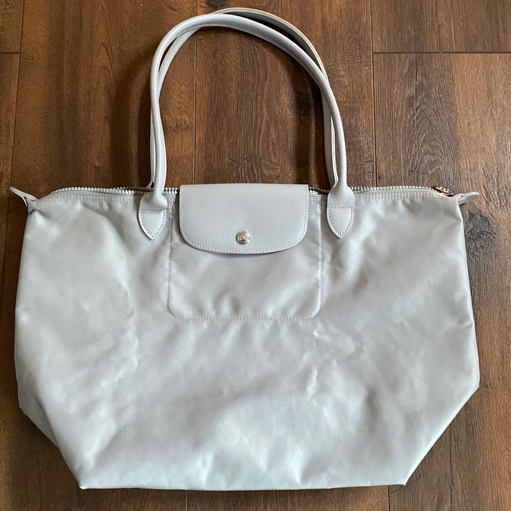 Longchamp Light Gray Le Pliage Nylon Tote